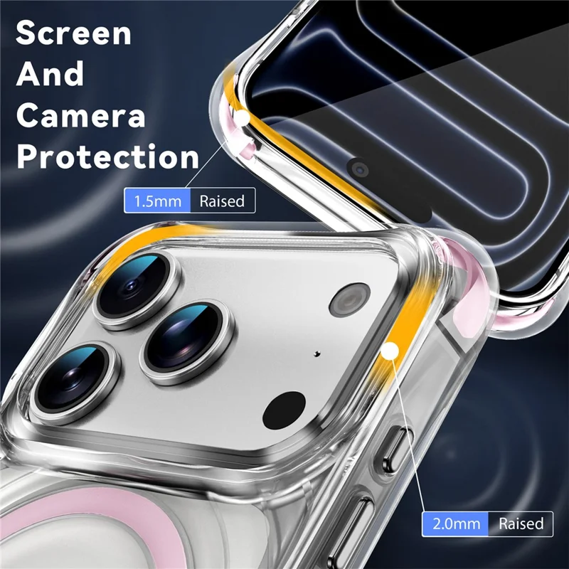 For iPhone 18 Pro / 17 Pro Magnetic Case Airbag Corner Shockproof Ripple TPU Phone Cover - Pink