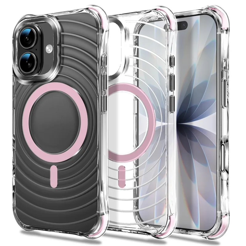For iPhone 17 Magnetic Case Airbag Corner Shockproof Ripple TPU Phone Cover - Pink