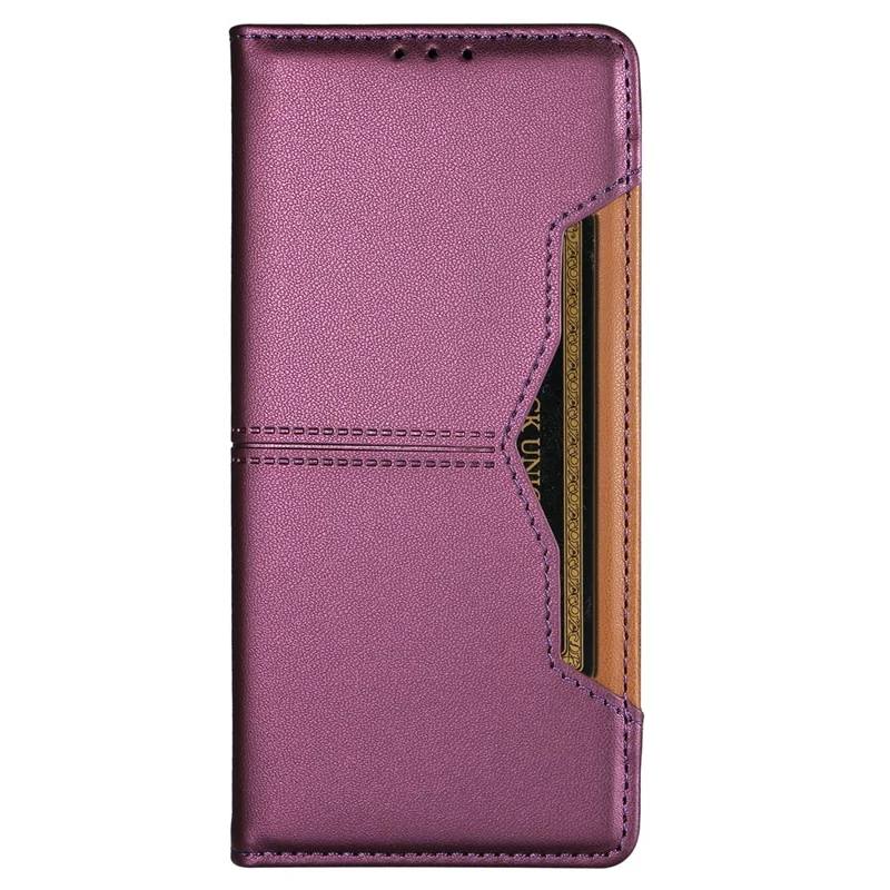 For iPhone 15 Pro Wallet Case External Card Slot Magnetic Closing Leather Phone Cover - Purple