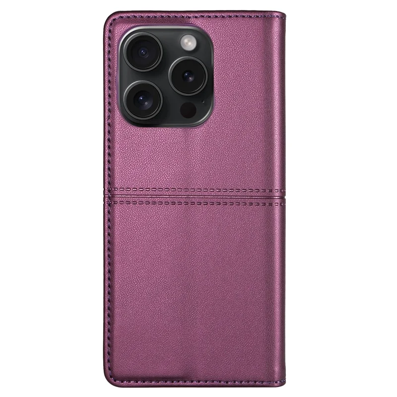 For iPhone 15 Pro Wallet Case External Card Slot Magnetic Closing Leather Phone Cover - Purple