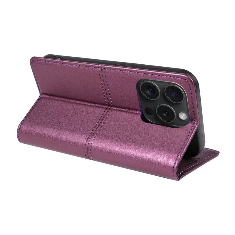 For iPhone 15 Pro Wallet Case External Card Slot Magnetic Closing Leather Phone Cover - Purple
