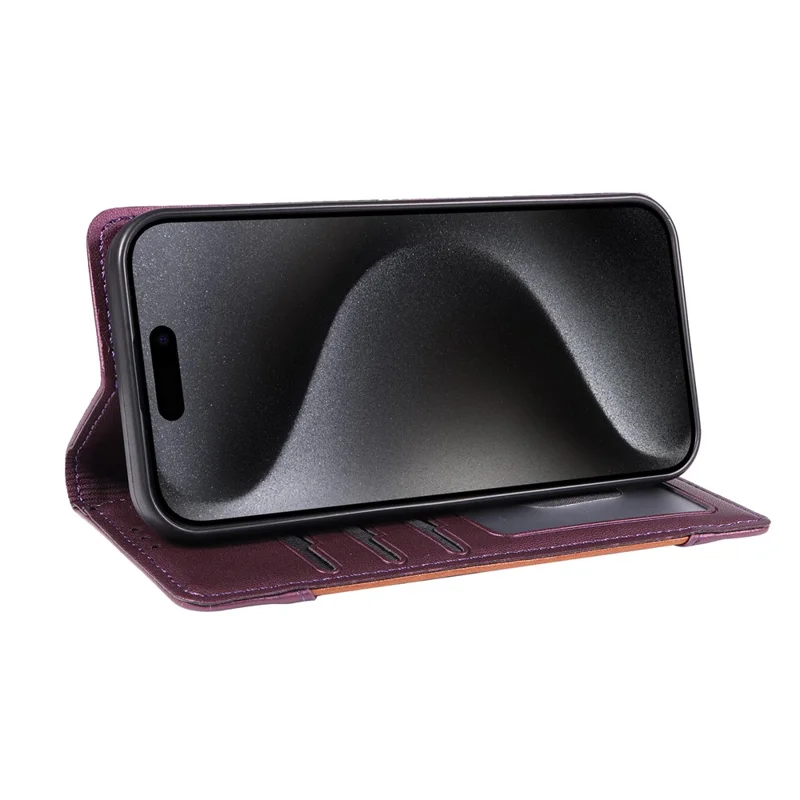 For iPhone 15 Pro Wallet Case External Card Slot Magnetic Closing Leather Phone Cover - Purple