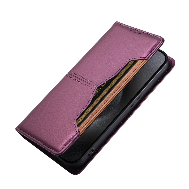 For iPhone 15 Pro Wallet Case External Card Slot Magnetic Closing Leather Phone Cover - Purple