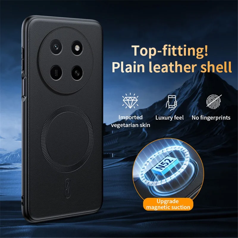 For Honor X80 Pro Max 5G Magnetic Case Leather Coated TPU + PC Phone Cover - Black