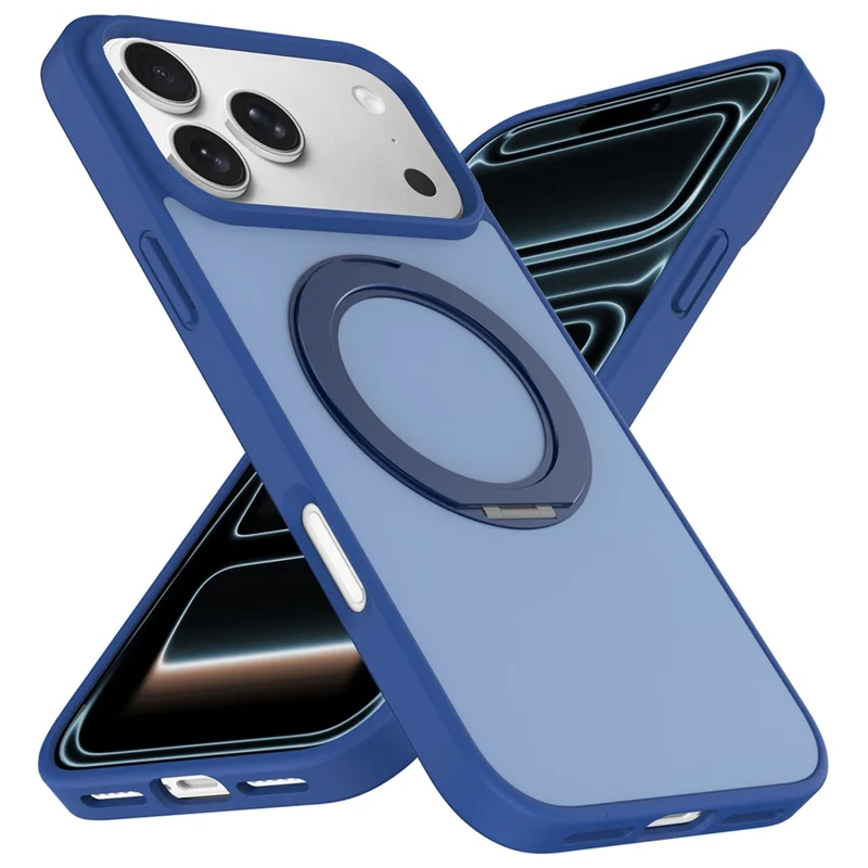 For iPhone 18 Pro  /  17 Pro Case with Rotating Magnetic Kickstand PC + TPU Skin-Touch Phone Cover - Sapphire