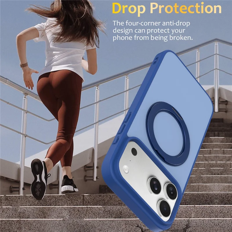 For iPhone 18 Pro  /  17 Pro Case with Rotating Magnetic Kickstand PC + TPU Skin-Touch Phone Cover - Sapphire