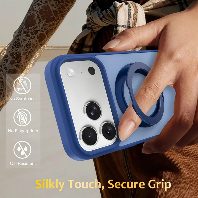 For iPhone 18 Pro  /  17 Pro Case with Rotating Magnetic Kickstand PC + TPU Skin-Touch Phone Cover - Sapphire