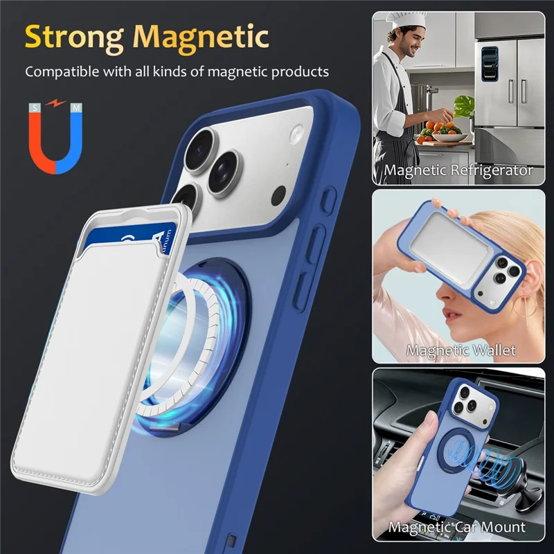 Til iPhone 18 Pro Max / 17 Pro Max Case med roterende magnetisk stander PC + TPU Skin-Touch telefonbeskyttelse - Safir