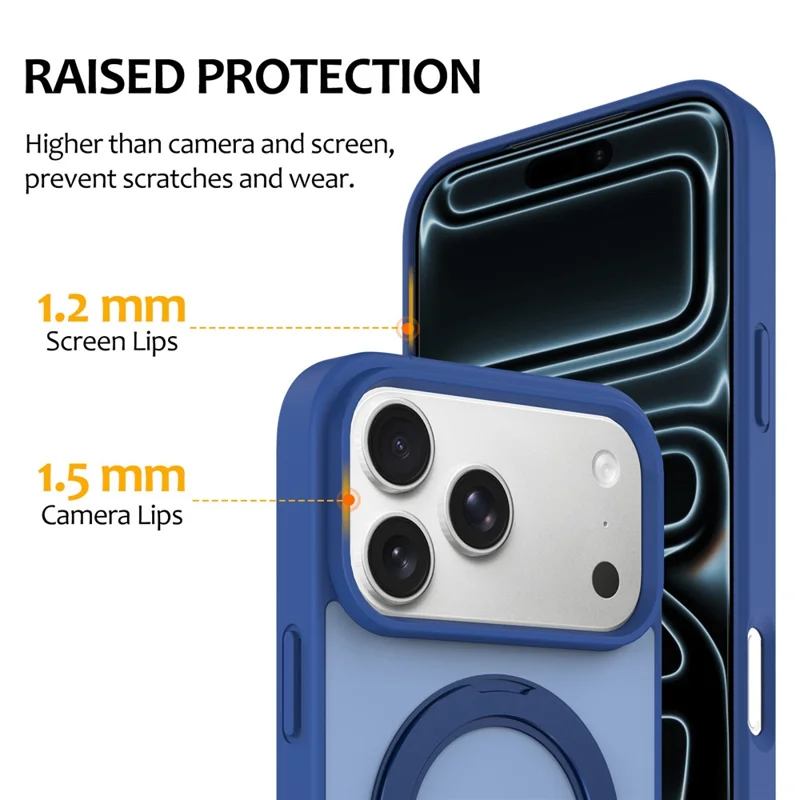 Til iPhone 18 Pro Max / 17 Pro Max Case med roterende magnetisk stander PC + TPU Skin-Touch telefonbeskyttelse - Safir