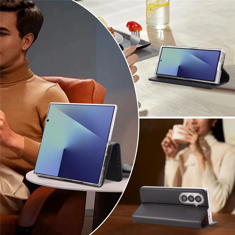 ABEEL Coque pour Samsung Galaxy Z Fold8 Ultra, étui à rabat en cuir avec blocage RFID - Noir