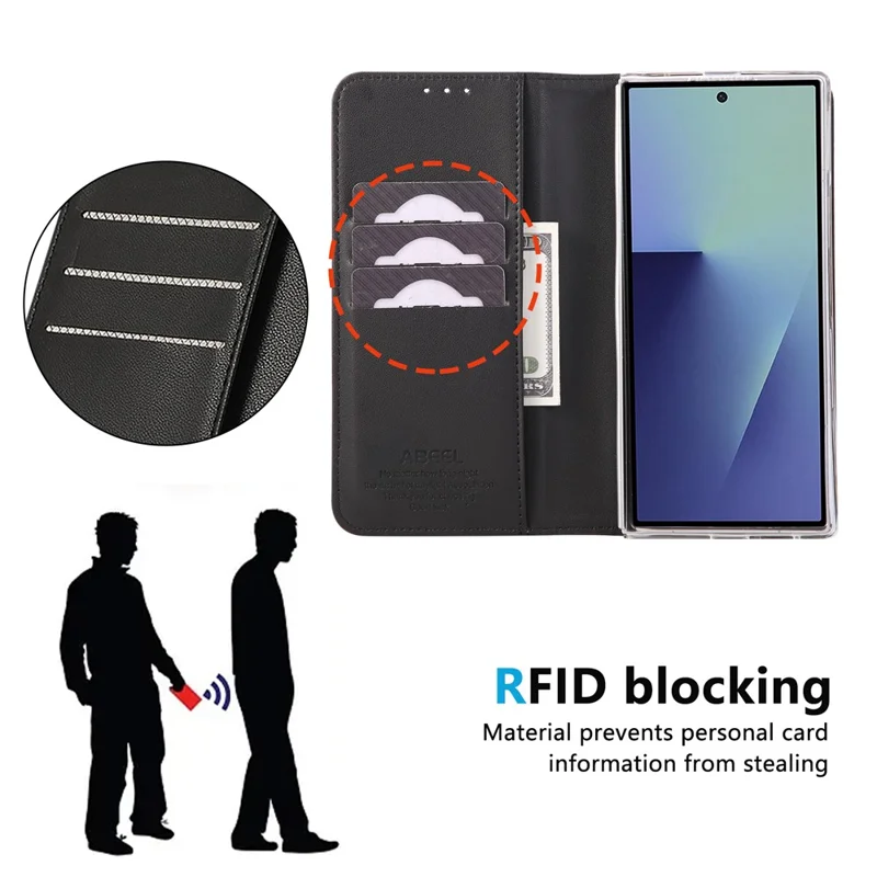 ABEEL Coque pour Samsung Galaxy Z Fold8 Ultra, étui à rabat en cuir avec blocage RFID - Noir
