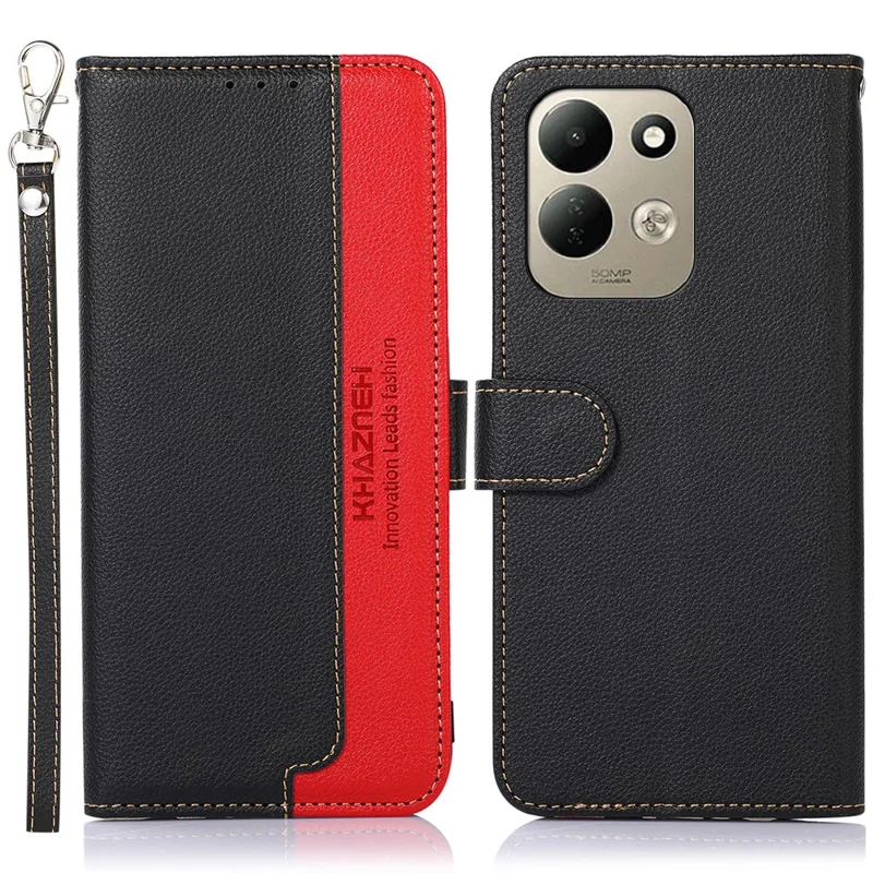 KHAZNEH For Xiaomi Redmi 17 5G  /  Redmi 17 4G Case RFID Blocking Wallet Litchi Texture PU Leather Phone Cover with Strap - Black