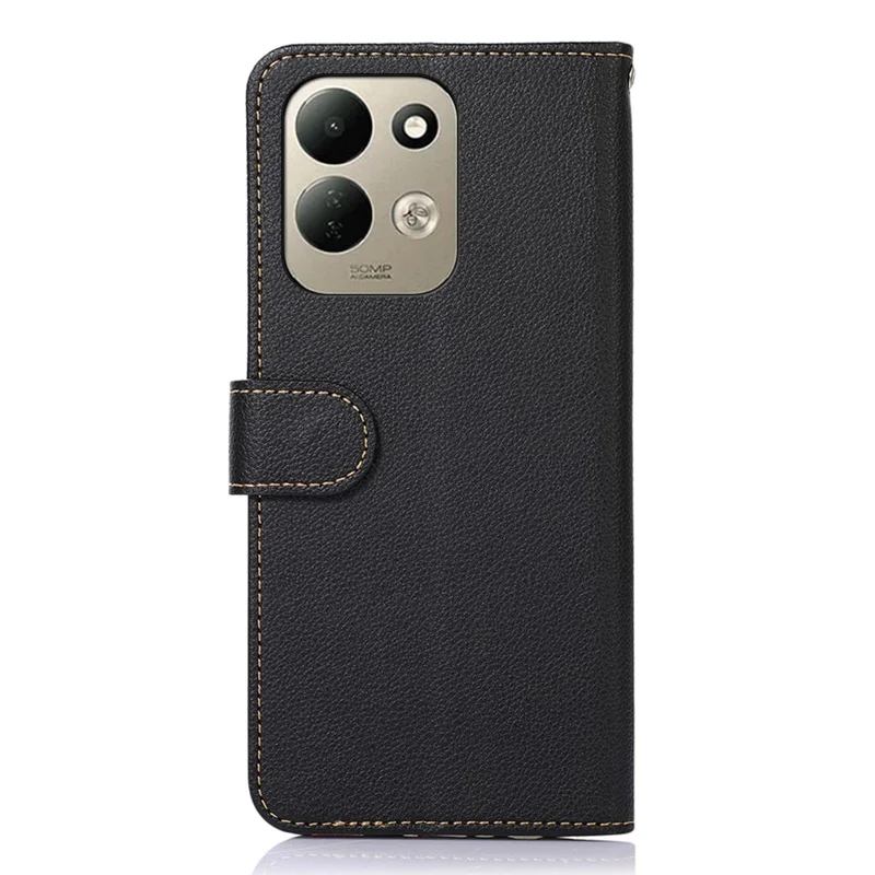 KHAZNEH For Xiaomi Redmi 17 5G  /  Redmi 17 4G Case RFID Blocking Wallet Litchi Texture PU Leather Phone Cover with Strap - Black