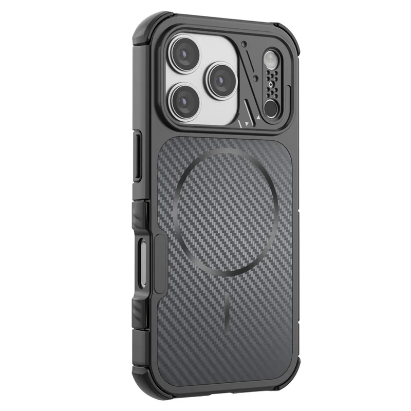 For iPhone 18 Pro Max / 17 Pro Max Magnetic Case Carbon Fiber Texture PC + TPU Corner Protection Phone Cover - Black - 2