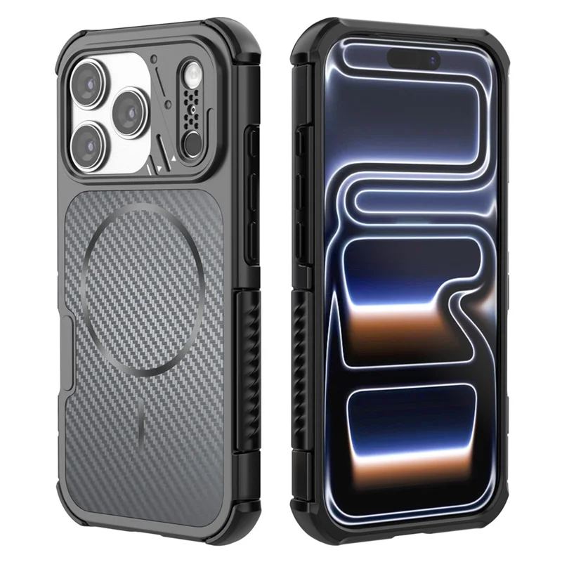 For iPhone 18 Pro Max / 17 Pro Max Magnetic Case Carbon Fiber Texture PC + TPU Corner Protection Phone Cover - Black - 3