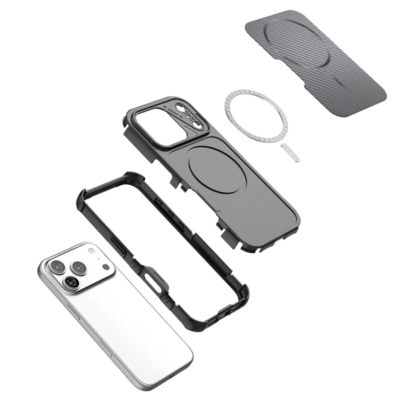 For iPhone 18 Pro Max / 17 Pro Max Magnetic Case Carbon Fiber Texture PC + TPU Corner Protection Phone Cover - Black - 7