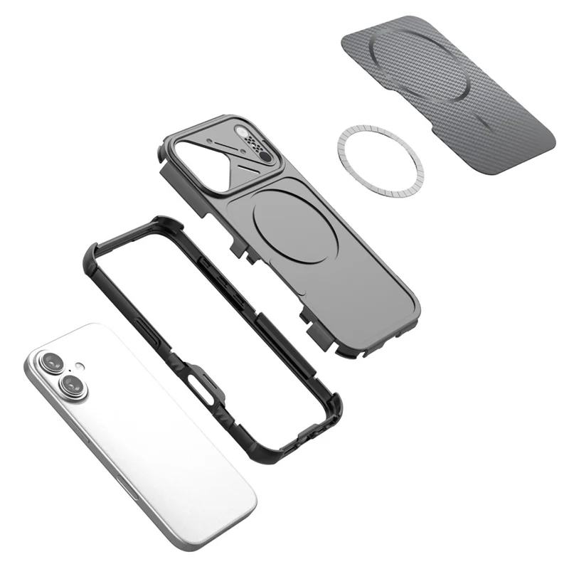 For iPhone 16 Magnetic Case Carbon Fiber Texture PC + TPU Corner Protection Phone Cover - Black