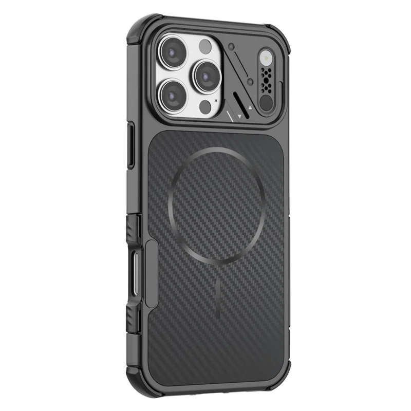 For iPhone 16 Pro Max Magnetic Case Carbon Fiber Texture PC + TPU Corner Protection Phone Cover - Black
