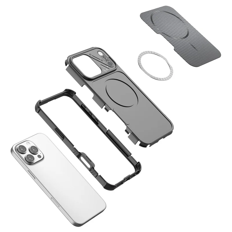 For iPhone 16 Pro Max Magnetic Case Carbon Fiber Texture PC + TPU Corner Protection Phone Cover - Black