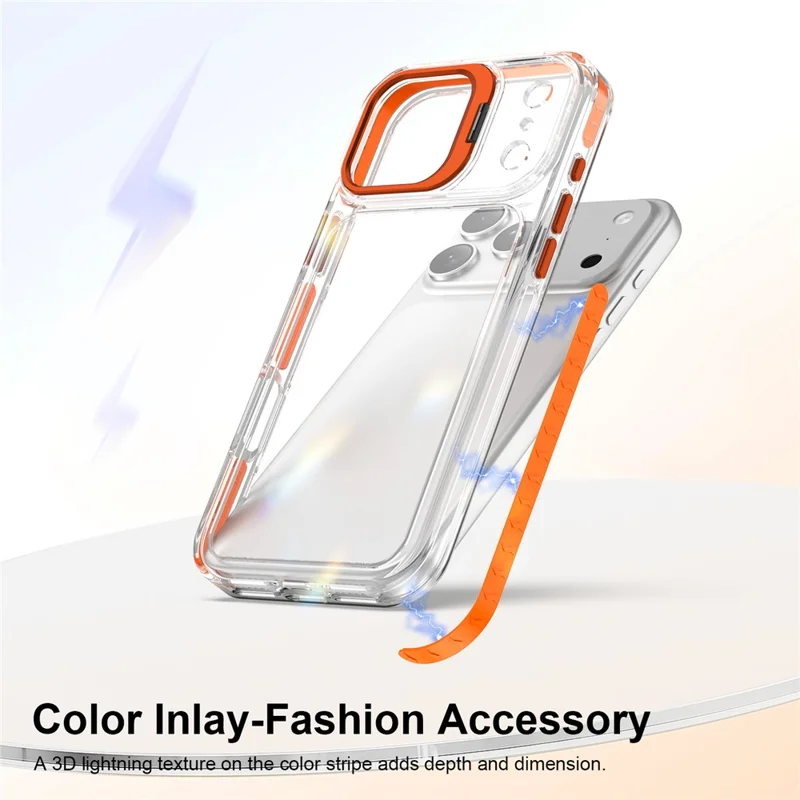 For iPhone 18 Pro Max  /  17 Pro Max Case Metal Camera Kickstand Shockproof Clear PC + TPU Phone Cover - Transparent Orange