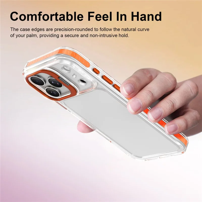 For iPhone 18 Pro Max  /  17 Pro Max Case Metal Camera Kickstand Shockproof Clear PC + TPU Phone Cover - Transparent Orange