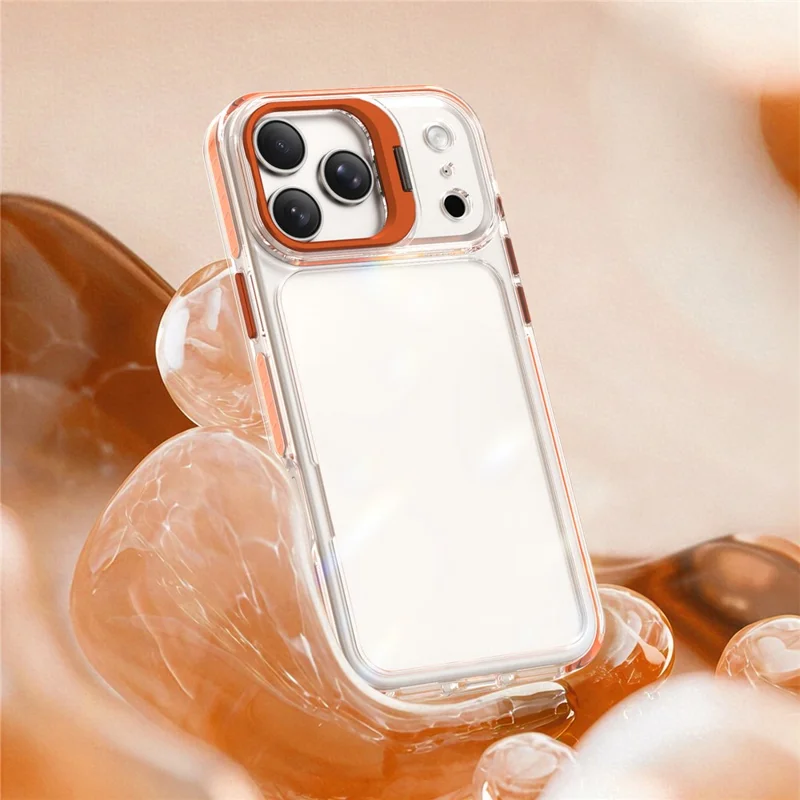 For iPhone 18 Pro Max  /  17 Pro Max Case Metal Camera Kickstand Shockproof Clear PC + TPU Phone Cover - Transparent Orange