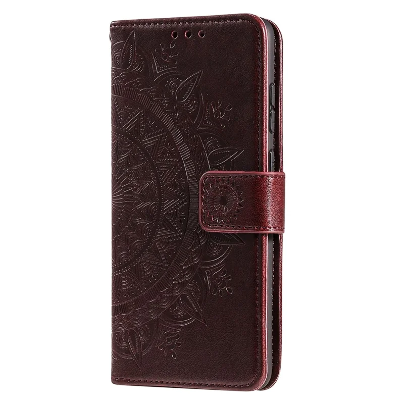 Para Google Pixel 7a Funda de teléfono con diseño de flor de mandala estampada de cuero PU con soporte y cierre magnético - Marrón