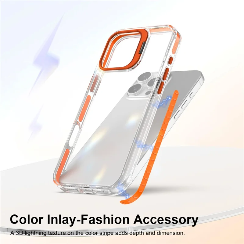 Coque pour iPhone 16 Pro avec pied intégré en métal pour objectif de caméra, coque transparente antichoc en PC + TPU - Transparent Orange
