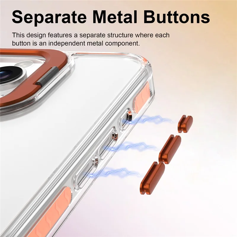 Coque pour iPhone 16 Pro avec pied intégré en métal pour objectif de caméra, coque transparente antichoc en PC + TPU - Transparent Orange