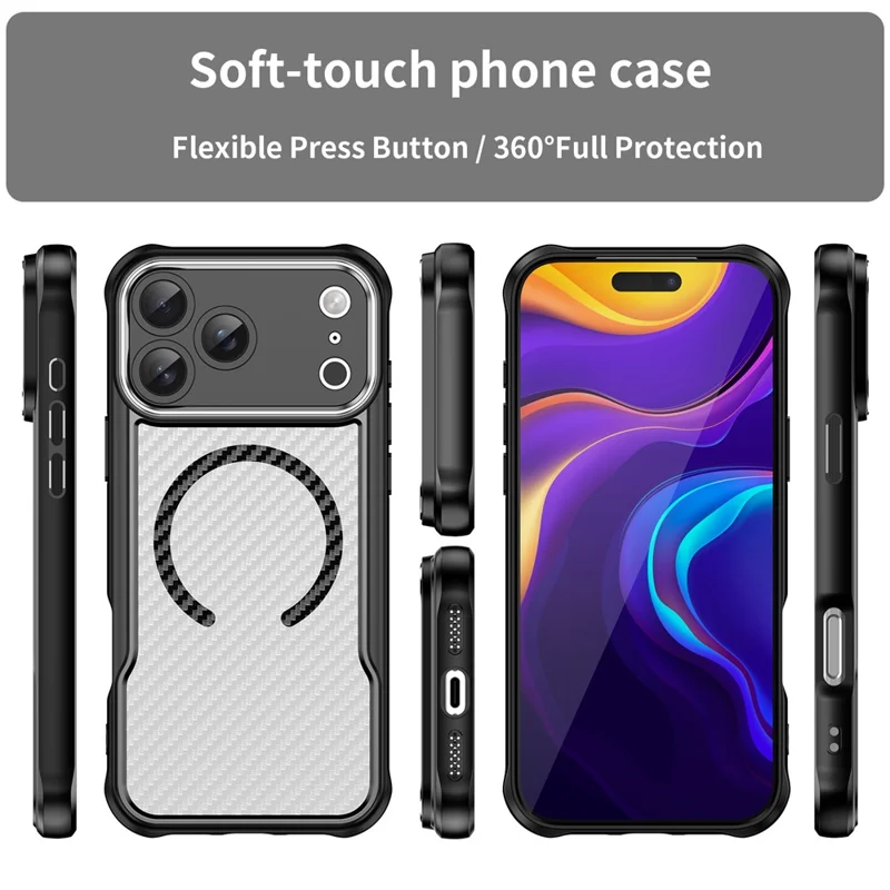 For iPhone 18 Pro Max  /  17 Pro Max Case Magnetic Case Hybrid Phone Cover Carbon Fiber - Black