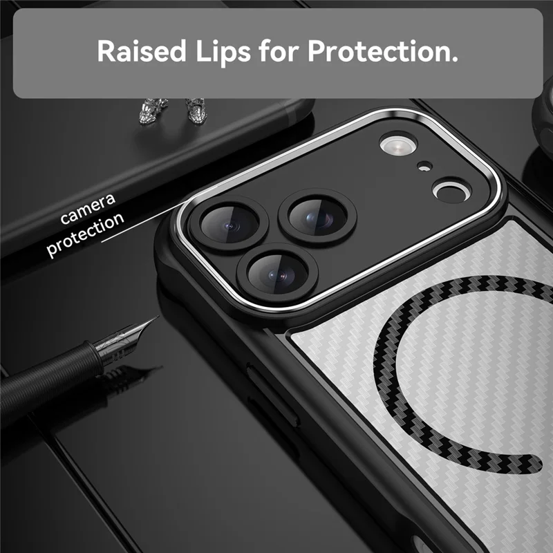 For iPhone 18 Pro Max  /  17 Pro Max Case Magnetic Case Hybrid Phone Cover Carbon Fiber - Black