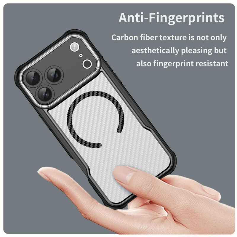 For iPhone 18 Pro  /  17 Pro Case Magnetic Case Hybrid Phone Cover Carbon Fiber - Black