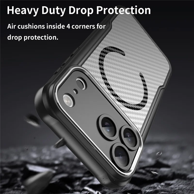 For iPhone 18 Pro  /  17 Pro Case Magnetic Case Hybrid Phone Cover Carbon Fiber - Black