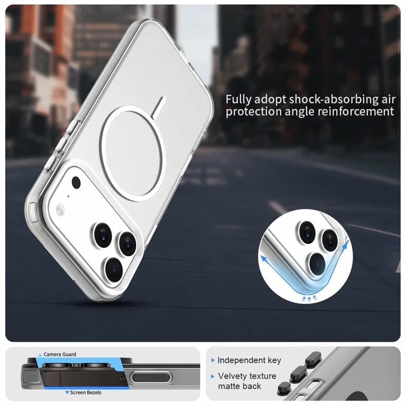 For iPhone 18 Pro Max / 17 Pro Max Magnetic Case PC + TPU + PET Air Cushion Shockproof Phone Cover - White