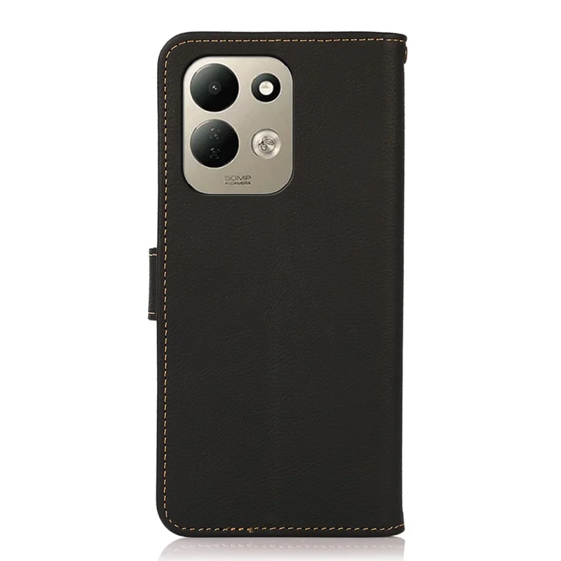 KHAZNEH for Xiaomi Redmi 17 5G  /  Redmi 17 4G Case Genuine Cow Leather RFID Blocking Wallet Phone Cover - Black