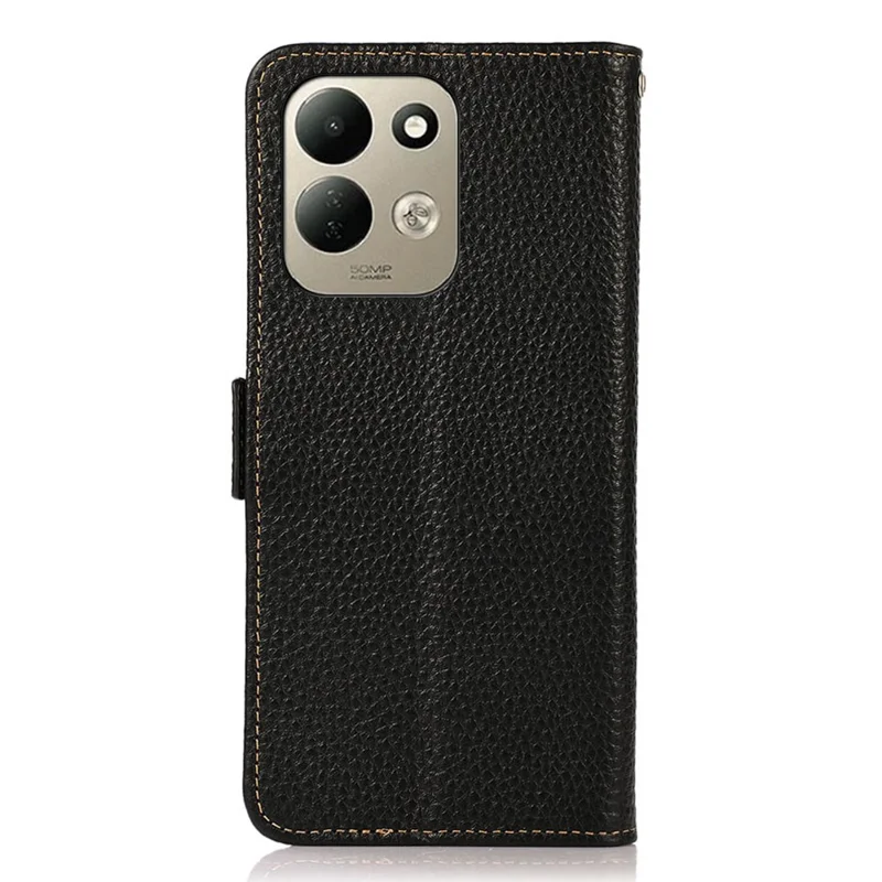 KHAZNEH for Xiaomi Redmi 17 5G  /  Redmi 17 4G Phone Case Litchi Texture Genuine Cow Leather Cover RFID Blocking - Black