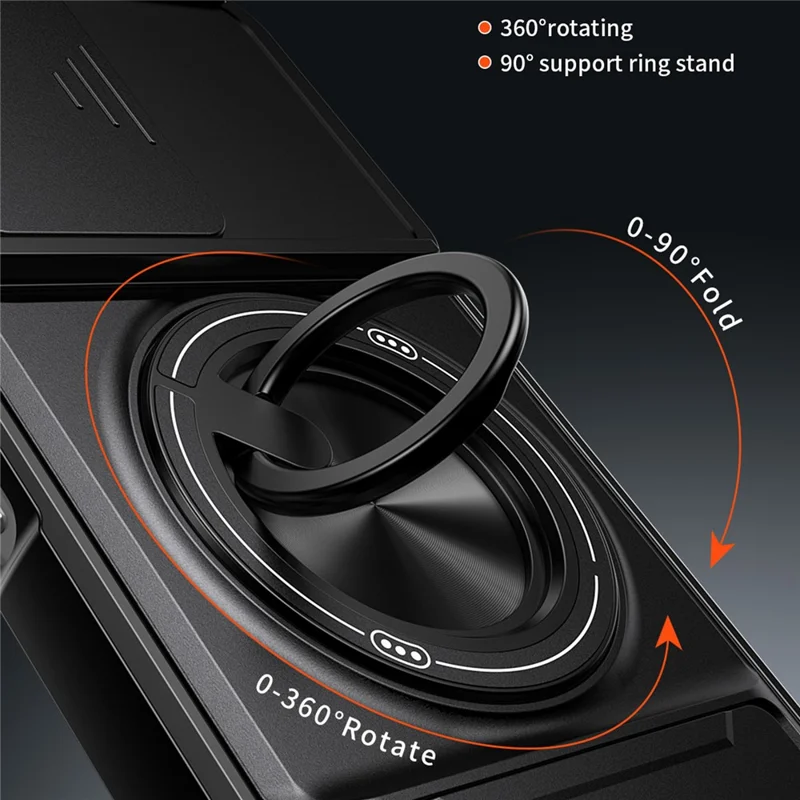 For OnePlus N6 4G Magnetic Case Ring Holder Foldable Kickstand TPU PC Phone Cover with Camera Lens Slider - Black