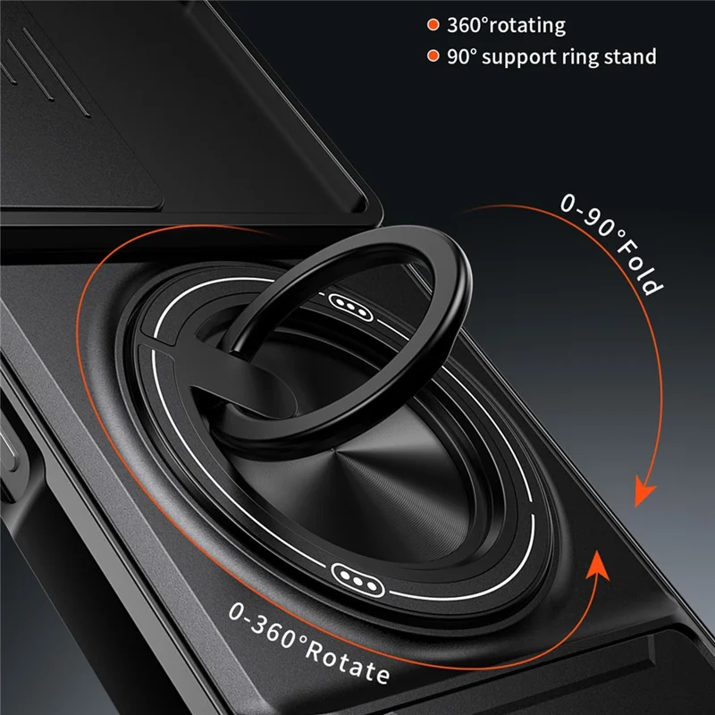 For vivo Y27 4G Magnetic Case Ring Holder Foldable Kickstand TPU PC Phone Cover with Camera Lens Slider - Black