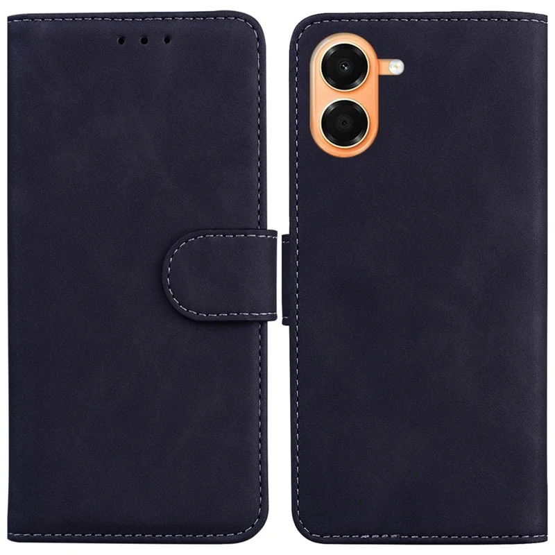 For Honor X7e 4G Case Solid Color Leather Wallet Phone Cover - Black