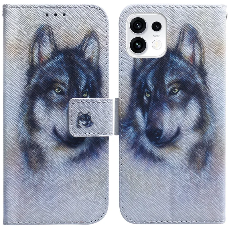 Etui portfelowe z nadrukiem skóry na telefon dla Oppo Reno16 5G (Global) / Reno16 Pro 5G (Global) - Wilk