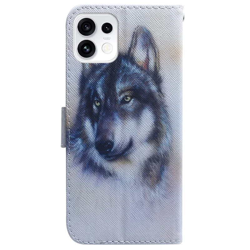 Etui portfelowe z nadrukiem skóry na telefon dla Oppo Reno16 5G (Global) / Reno16 Pro 5G (Global) - Wilk