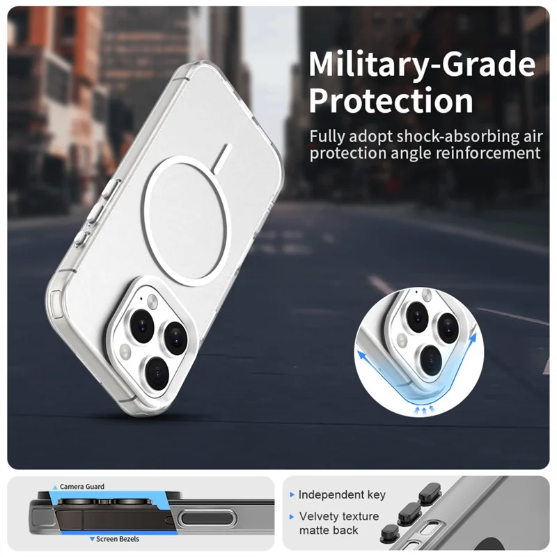 For iPhone 16 Pro Magnetic Case PC + TPU + PET Air Cushion Shockproof Phone Cover - White