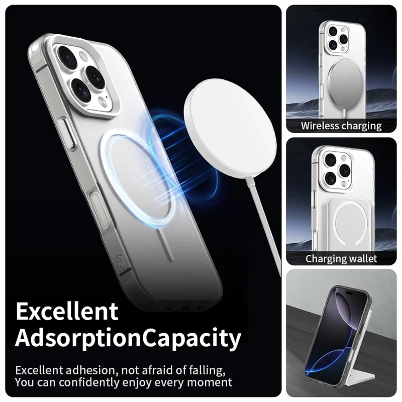 For iPhone 16 Pro Magnetic Case PC + TPU + PET Air Cushion Shockproof Phone Cover - White