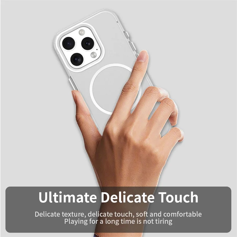 For iPhone 16 Pro Magnetic Case PC + TPU + PET Air Cushion Shockproof Phone Cover - White