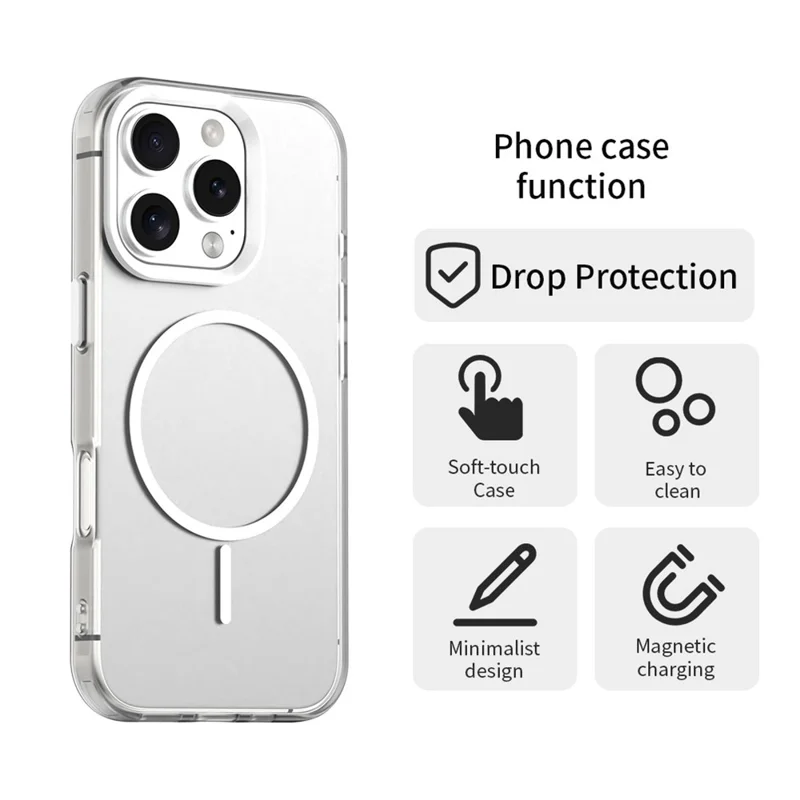 For iPhone 16 Pro Magnetic Case PC + TPU + PET Air Cushion Shockproof Phone Cover - White