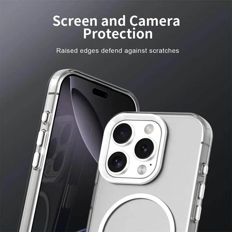 For iPhone 16 Pro Magnetic Case PC + TPU + PET Air Cushion Shockproof Phone Cover - White