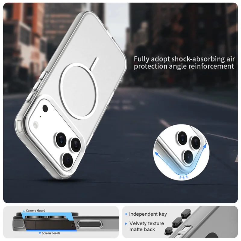 For iPhone 18 Pro / 17 Pro Magnetic Case PC + TPU + PET Air Cushion Shockproof Phone Cover - White