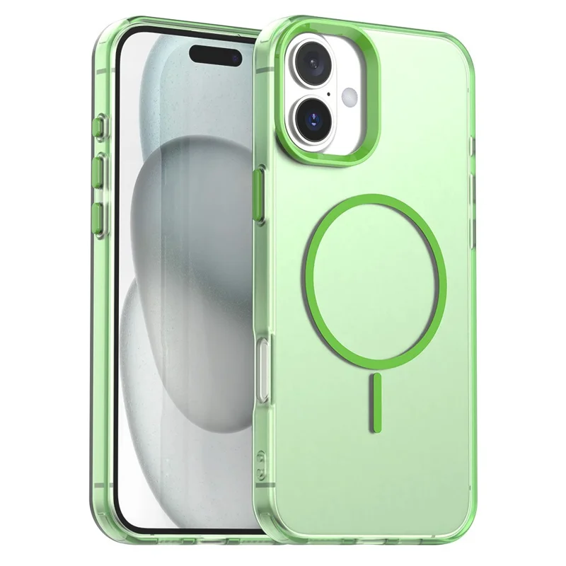 For iPhone 17 Magnetic Case PC + TPU + PET Air Cushion Shockproof Phone Cover - Green