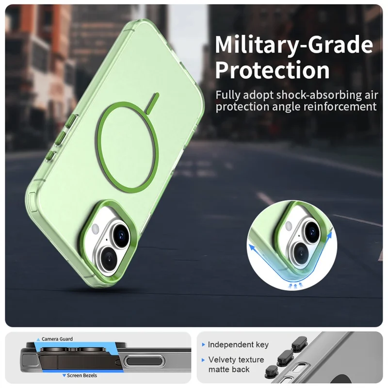 For iPhone 17 Magnetic Case PC + TPU + PET Air Cushion Shockproof Phone Cover - Green