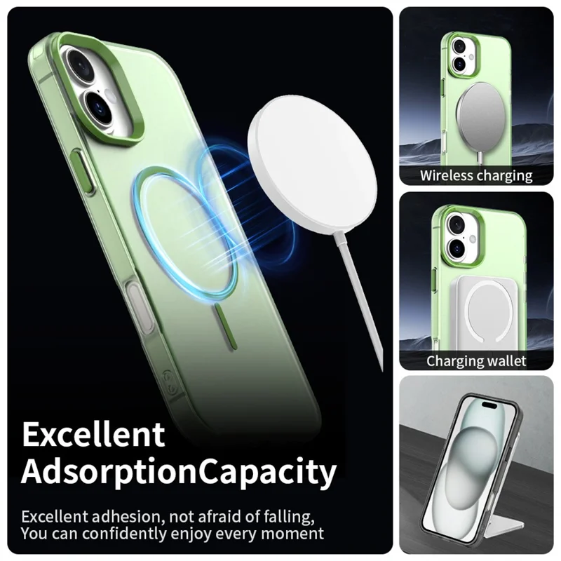 For iPhone 17 Magnetic Case PC + TPU + PET Air Cushion Shockproof Phone Cover - Green